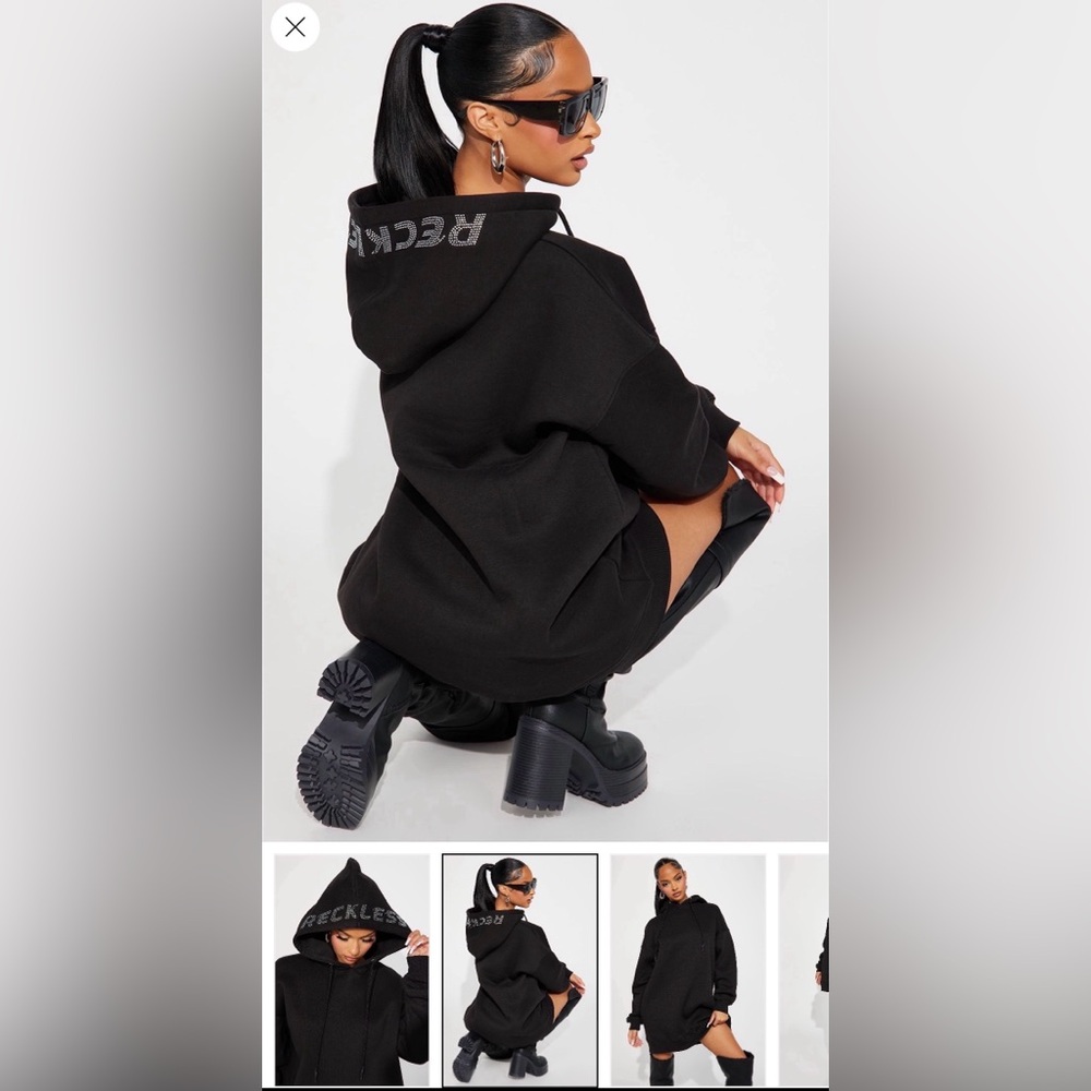 Fashion Nova Reckless Lounge Black Hoodie Dress